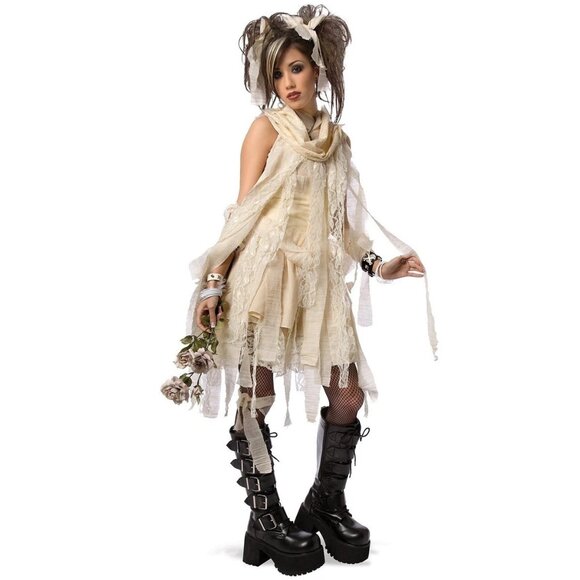 Gothic Baby Dolls Costume Size Large 14-16 Living Fiction Cream Lace Dress NEW - Picture 1 of 9